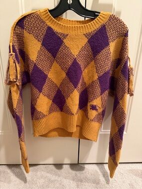 Burberry Gold & Purple Argyle Crewneck Sweater